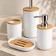 thumbnail image 4 of Set De Baño Completo 6 Piezas De ABS Y Bambu Con Basurero Dispensador Y Escobilla Color Blanco, 4 of 7