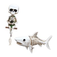 Magideal - Estatua De Esqueleto De Pescador, Divertida Minifigura De De Halloween, Escultura De Pescador Para Estantería, Fuente Al Libre Junto A