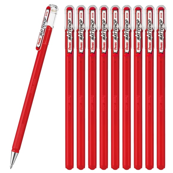 Bolígrafo Pentel Matte Hop color rojo, paquete de 10 unidades K110-VB