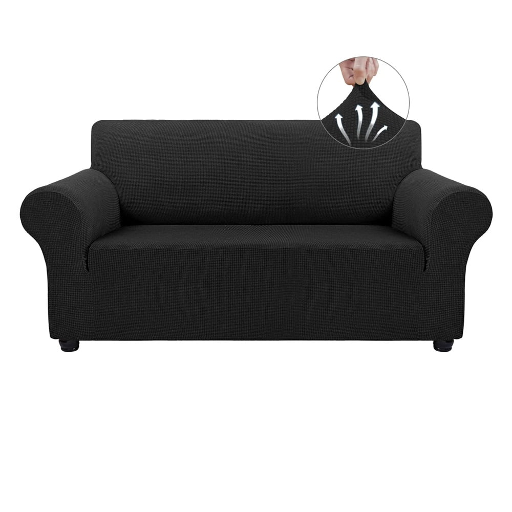 Xusx111 - Stretch Oversized Slipcover Sofá Cubierta Muebles Protector Sofá Suave Con Fondo Elástico Para Niños Poliéster Spandex Jacquard Tela Pequeños Cheques Negro (sofá Doble (dentro De 145-185cm))