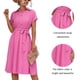 thumbnail image 3 of Vestido informal de manga corta para mujer con cuello camisero, color liso, cintura apretada, diseño de botones en forma de A, 3 of 5