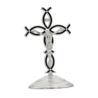 Magideal - Estatuilla De Cruz De Pie, Adorno De Escritorio, Artesanía, Estatua De Cruz Coleccionable, Estatua De Crucifijo De Jesús Para Chimenea, Estante De Ofi Negro Plata