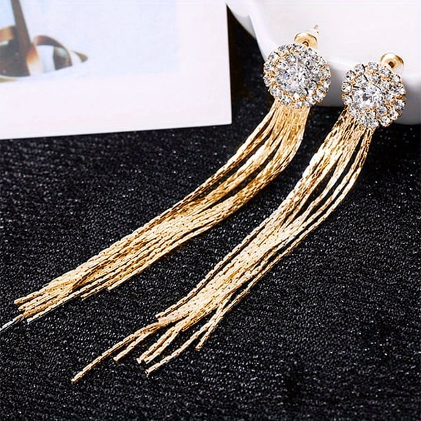 1pair Sparkling Rhinestone Tassel Earrings for Women and Girls - Perfect for Any Occasion