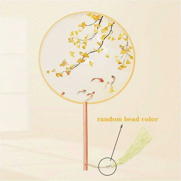 1pc, Long-handled Round Silk Cloth Fan Chinese Wind Hand Fan Chinese Ancient Wind Translucent Silk Group Fan Hanfu Cheongsam Dress Up Accessories