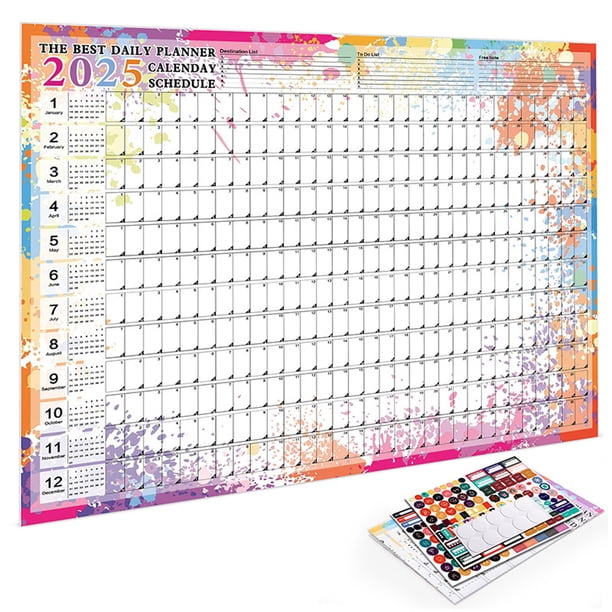 Calendario grande de pared 2025, diseño horizontal, planificador anual para oficina, aula y hogar. Organizador de tareas.