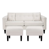 Bodevir - Sofa New Retro 3C + 2 Pouf Felpa 00 Crudo