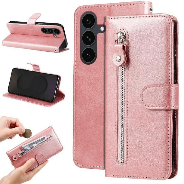 Funda con Cremallera para Samsung Galaxy S25 FE, Carcasa Cartera de Cuero PU con Soporte y Tarjetero