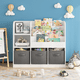 thumbnail image 1 of Kids Bookcase and Bookshelf, Multifunctional Bookcase with 3 Collapsible Fabric Drawers, Bookcase Display Stand, Toy Storage Organizer for Bedroom, Playroom, Hallway (White/Gray), 1 of 3