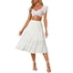 thumbnail image 2 of INSPIRE CHIC Falda Midi para Mujer Regreso a Clases Cintura Elástica Sólida Falda Acampanada en Línea A con Bolsillos Blanca L, 2 of 6
