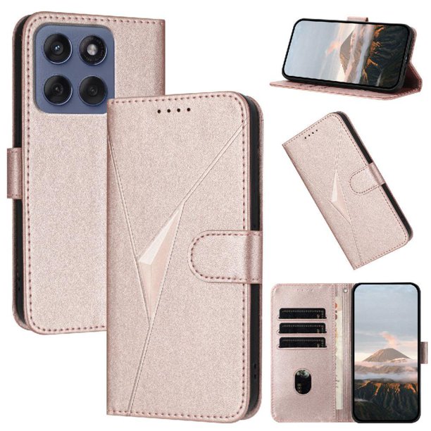 Funda Cartera Fibra de Carbono para Motorola Edge 60 Fusion 5G con Soporte y Cierre Magnético Rosa