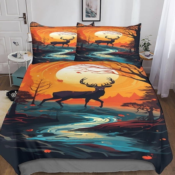 Juego De Ropa De Cama Con Funda Nórdica De Ciervo Funda De Edredón 3d De Animales Salvajes Con Fundas De Almohada Funda De Edredón De Microfibra Suave Con Cierre De Cremallera Juego De 3