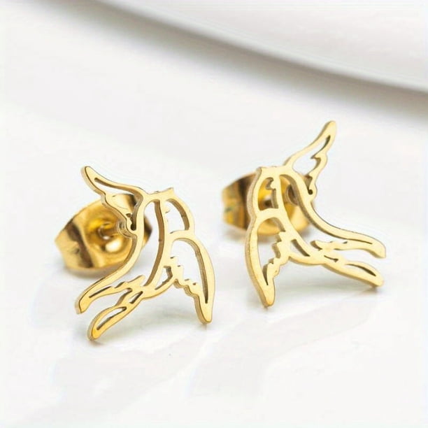 1pair Lovely Stainless Steel Flying Swallow Stud Earrings for Men - Perfect Wedding, Birthday, and Anniversary Gift