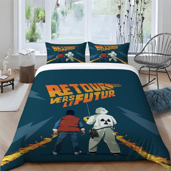 Back to the Future French Retro Poster Theme Digital Print Three-Piece Set 1 Duvet Cover + 2 Pillowcases