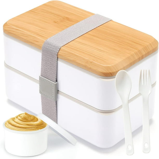 Lonchera Bento Box para adultos, con compartimentos (1,2 litros), apilable, rectangular, con juego de utensilios, a prueba de fugas, apta para microondas y lavavajillas.