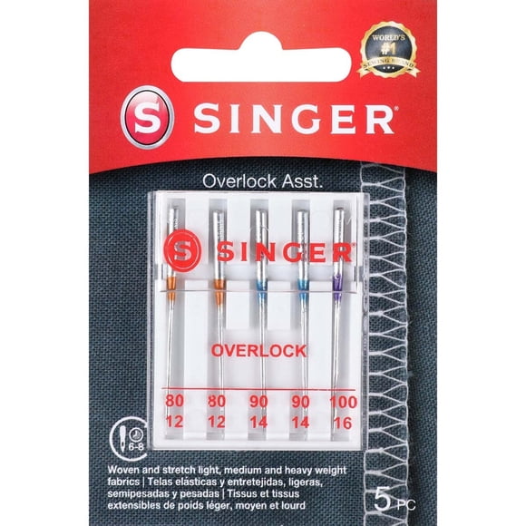 Agujas Overlock SINGER 04803 Regular Point, 5 unidades, 80/12, 90/14, 100/16
