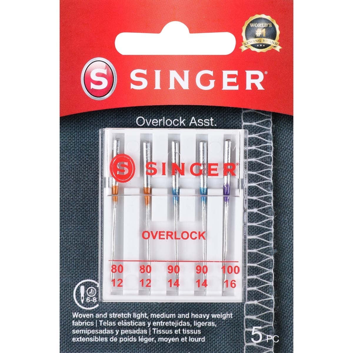 Agujas Overlock Singer 04803 Regular Point, 5 Unidades, 80/12, 90/14, 100/16