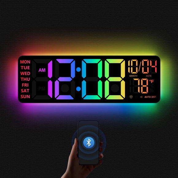 Reloj de pared YISILE de 16" con RGB, alarma dual y control por voz