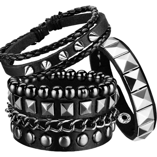 4 pulseras de cuero punk rock con tachuelas para hombres y mujeres, estilo años 80