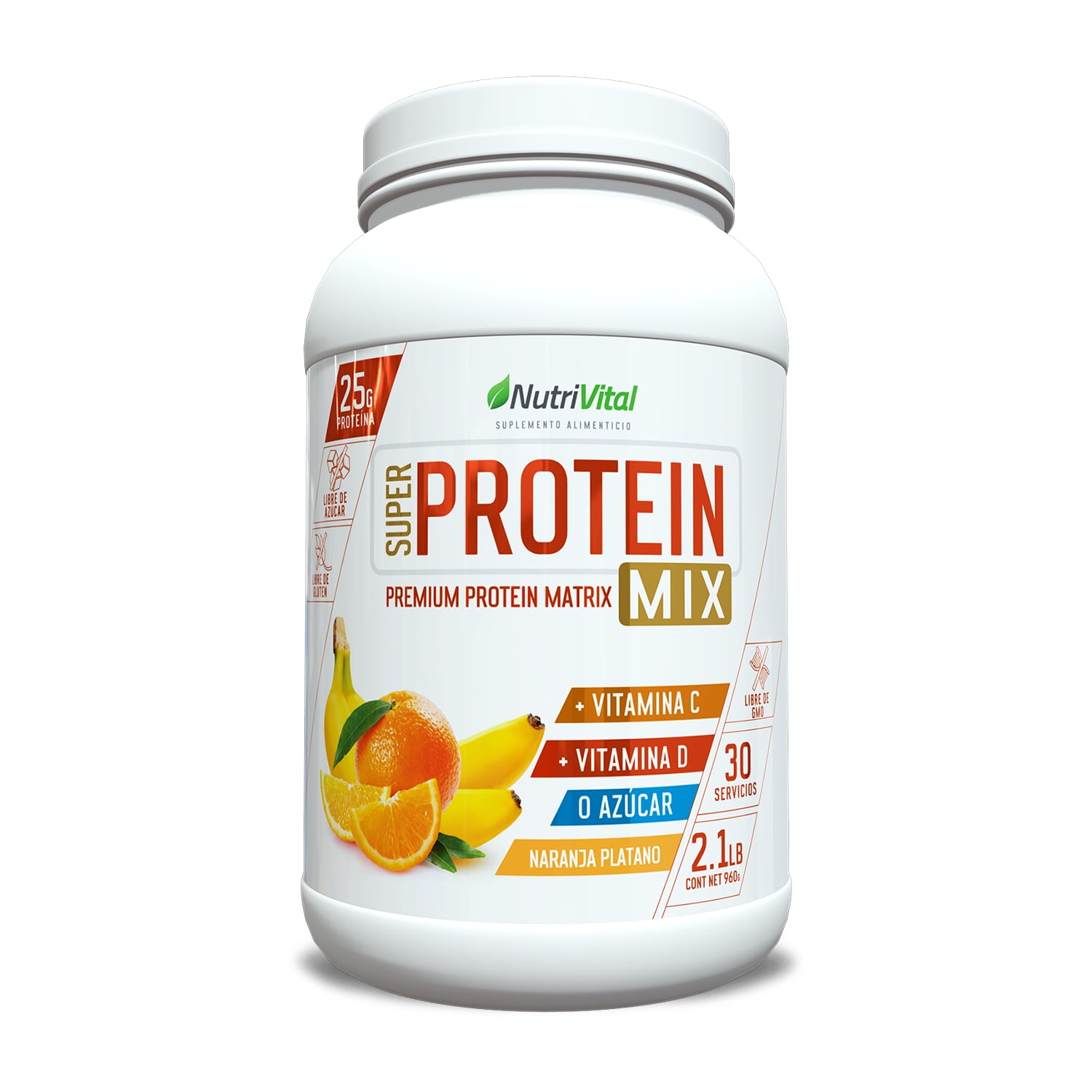 Nutrivital - Proteína Super Protein Mix 2.1 Lbs Sabor Naranja Plátano