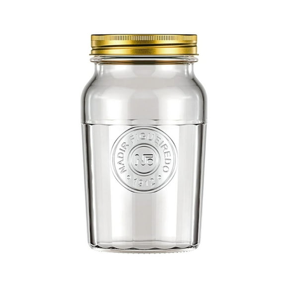 Frasco Americano Vintage Vidrio 1 Litro Tapa Dorada Cocina