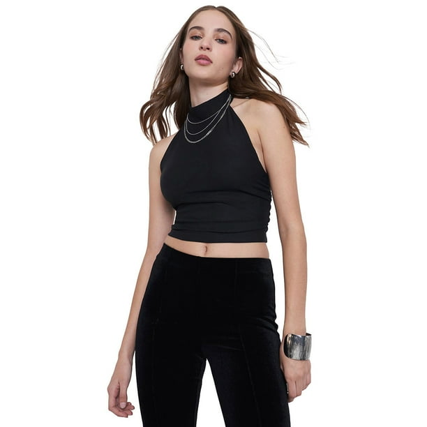 Peto Mujer Malla Halter Espalda Abierta Negro Corona