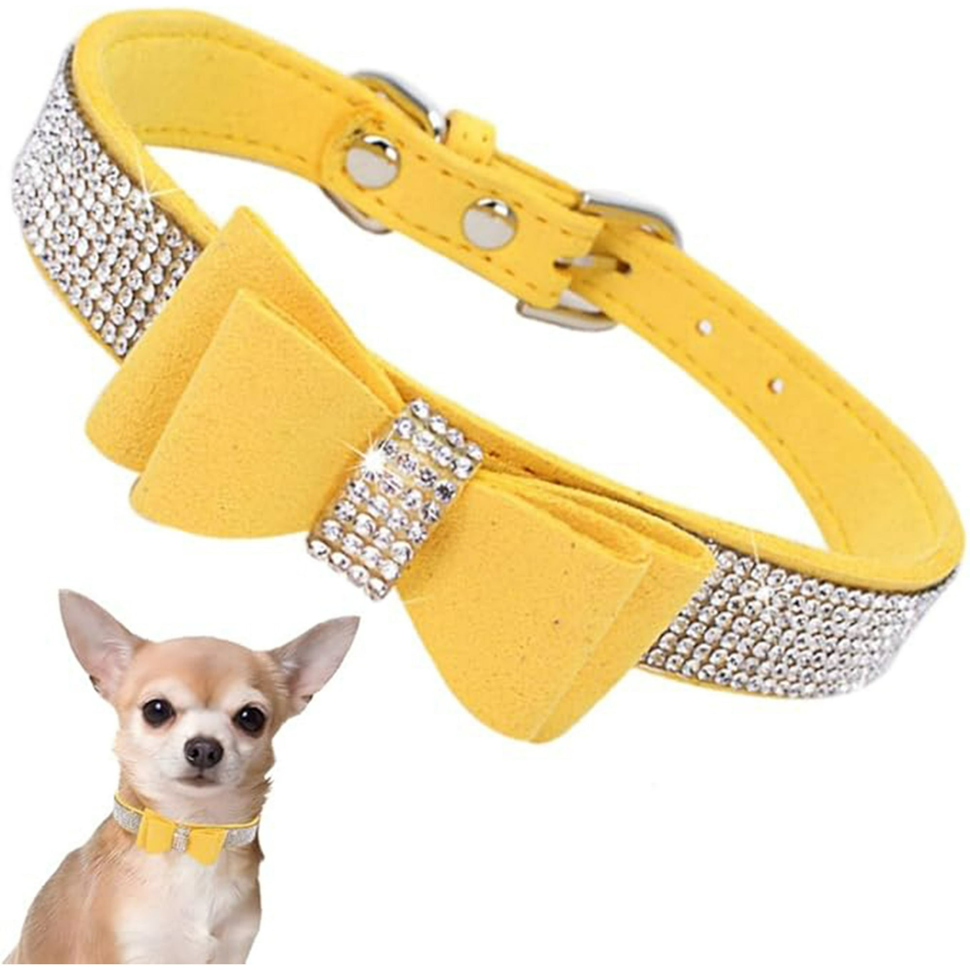 Veat00l - Collar De Perro De Diamante De Agua Con Lazo, Collar De Perro, Selección De Materiales De Alta Calidad, Suave Y Transpirable, Botón De Seguridad Ajustable, Diamante De Agua Brillante, S