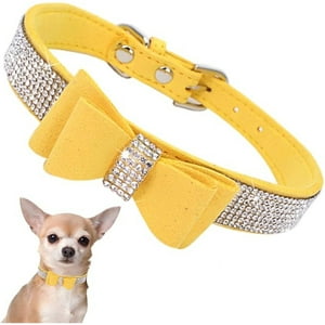 Veat00L - Collar De Perro De Diamante De Agua Con Lazo, Collar De Perro, Selección De Materiales De Alta Calidad, Suave Y Transpirable, Botón De Seguridad Ajustable, Diamante De Agua Brillante, S