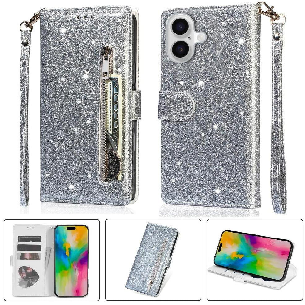 Foxdock - Funda Para Elegante Funda Iphone 16 Glitter Con Cremallera-ideal Para El Uso Diario