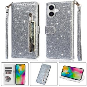 Foxdock - Funda Para Elegante Funda Iphone 16 Glitter Con Cremallera-Ideal Para El Uso Diario