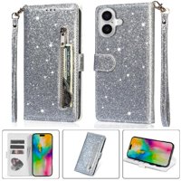 Foxdock - Funda Para Elegante Funda Iphone 16 Glitter Con Cremallera-Ideal Para El Uso Diario