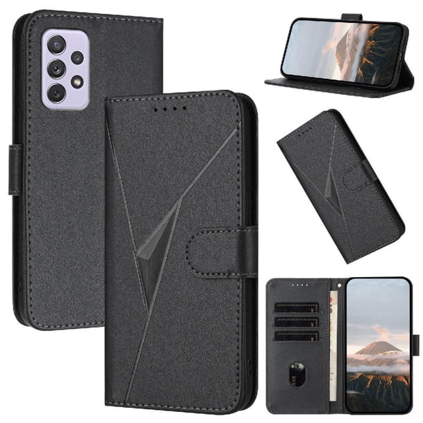 Funda Cartera Fibra de Carbono para Samsung Galaxy A72 4G con Soporte y Cierre Magnético Negro