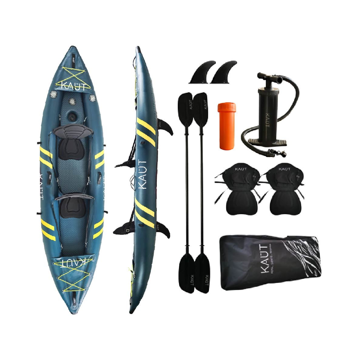 Kaut - Kayak Inflable Profesional Pvc Laminado Doble 1-2 Personas 345 Cm - Cautín + Mochila & Accesorios + Testdrive Laguna Aculeo