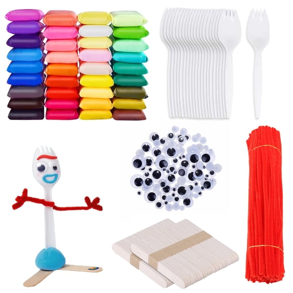 Set de arcilla Vazkequ 100 piezas con limpiapipas rojos y cucharas‑tenedor