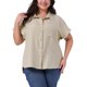 thumbnail image 1 of Agnes Orinda Camisas de Mujer Tallas Grandes con Botones, Cuello con Solapa, Mangas Cortas Enrolladas, Dobladillo Dividido, Blusas de Verano, Tops Casuales con Bolsillo 2X Beige, 1 of 5