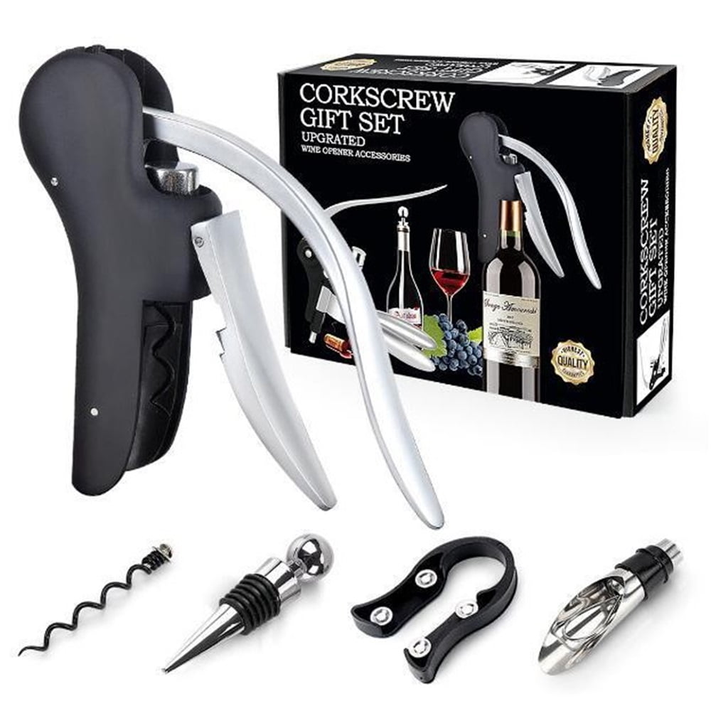 Xusx111 - Abridor De Sacacorches Para Botellas De Vino, Conjunto De 5 Piezas De Sacacorches De Palanca Vertical, Diseño Vertical Manual, Incluye Cortador De Lámina De Vino, Espiral Extra, Vertedor De
