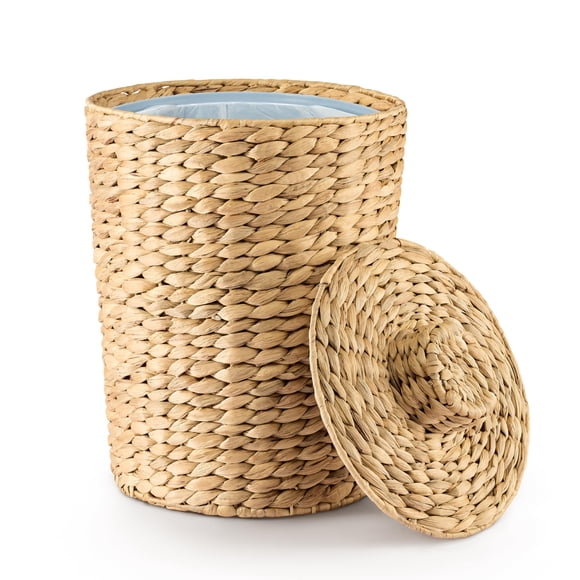 Basurero de mimbre Tidita con tapa, diseño de jacinto de agua, 7,6 litros