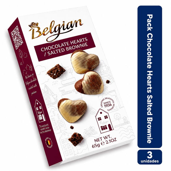 Pack 3 Chocolate Belgian Hearts Brownie 65g