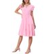 thumbnail image 1 of INSPIRE CHIC Vestido de Verano con Capas para Mujeres Cuello en V Línea A Fluyente Vestidos a la Rodilla L Rosa, 1 of 6