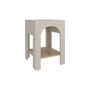 Fmfurniture - Mesa Lateral 52X37,5X37,5 Cm Beige Y Café Claro