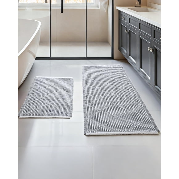 Set de alfombrillas de baño Furicher Waffle, antideslizantes, 2 unidades, color gris