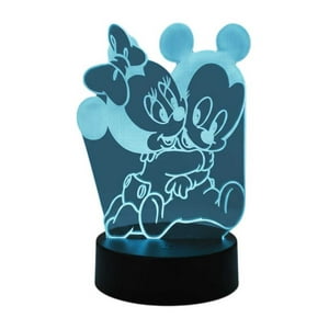 Lelumania - Lampara Ilusion 3D Minnie Y Mickey De 7 Colores, Base Touch