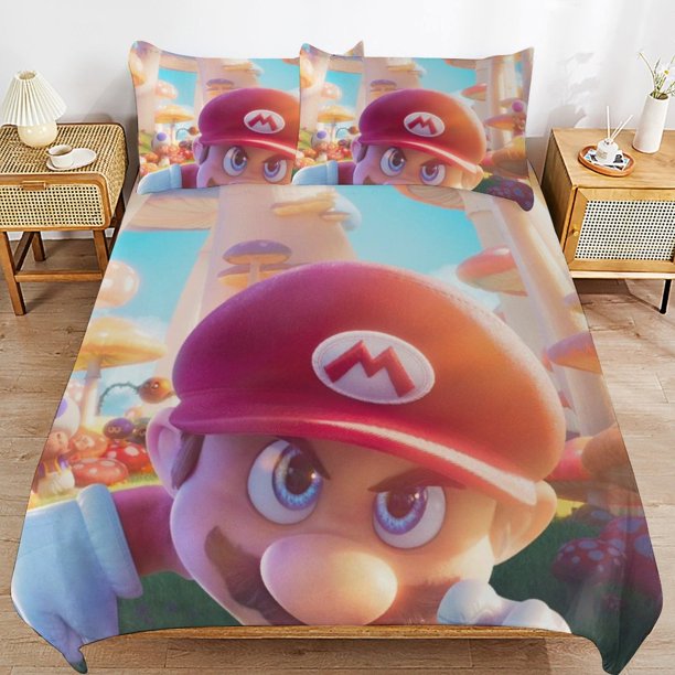 Super Mario 3-Piece Comforter Set for Bedroom Super Mario Bedding Set for Kids Adults Soft Microfiber Duvet Cover Set with Zipper Closure