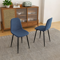 M&Ms - Modern Knit Fabric Dining Chairs With Iron Legs - Restaurant Seating, Comfortable Upholstered Armless Side Chair For Kitchen, Blue(Set Of 4)