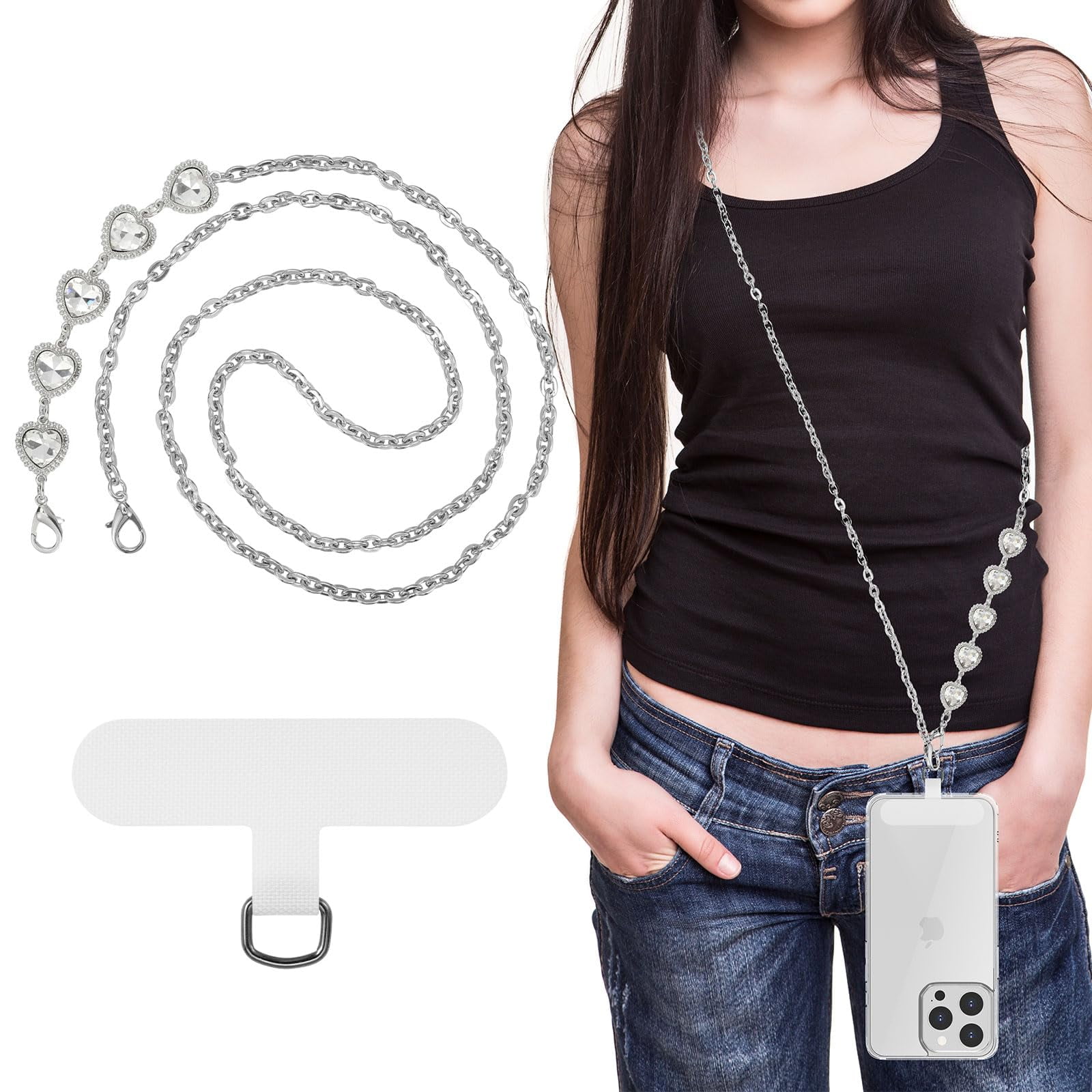 Body Strap Moko - Cordón Universal Para Teléfono (120 Cm), Metal, Color Plateado