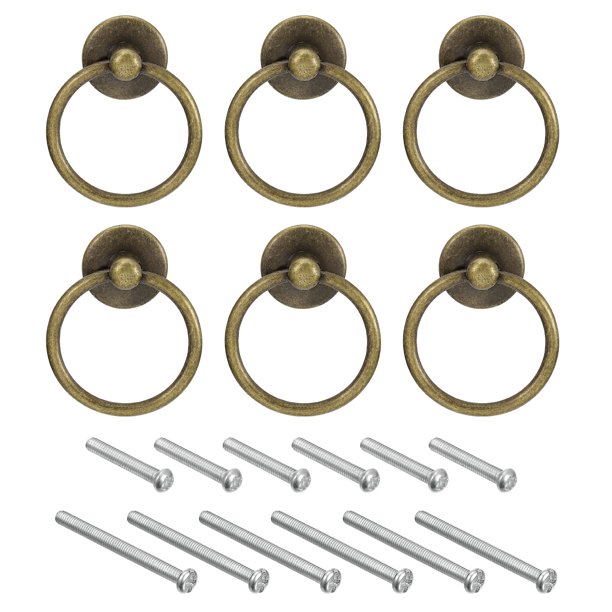 Uxcell Tiradores de Anillo Redondo, 6 Piezas Pomos de Cajones Bronce Círculo Manijas de Cajón Agujero Único para Tocador Armario Ropero