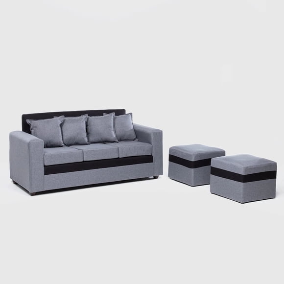 Sofa Roma 2 Puff Nevi Bicolor Gris y Negro