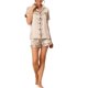 thumbnail image 2 of INSPIRE CHIC Conjunto de Pijama de Manga Corta para Mujer con Ribete en Contraste Regreso a Clases Suave Conjunto de Pijama con Botones y Cuello en V para Primavera Verano XS Champán Claro, 2 of 6