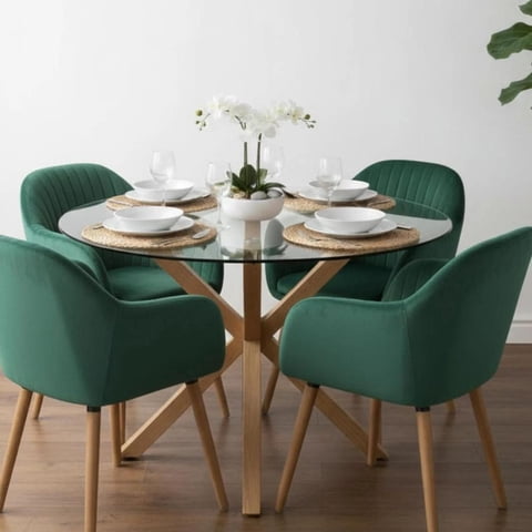 Pandalino - Comedor Mesa Redonda Equiz 120Cm + 4 Butacas Almer Verde Esmeralda