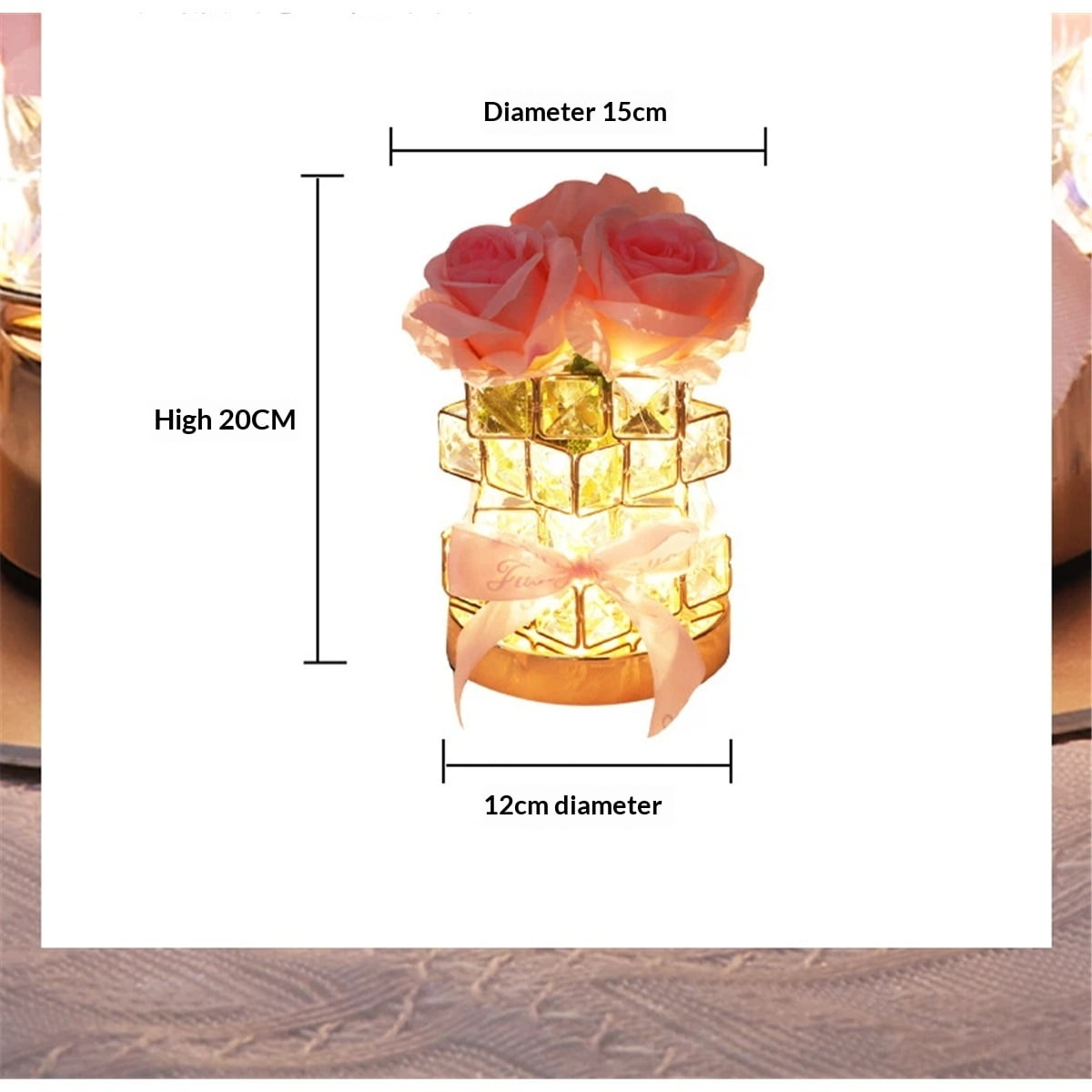 Xusx111 - Lámpara De Mesa De Cristal, Luz Recargable De Rosa Inalámbrica 3 Colores Lámpara De Flor Atenuable, Lámpara De Diamante Rosa Led Romántica Para La Decoración De La Habitación Rosa Del Dormit