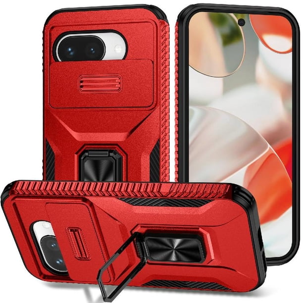 Funda Resistente para Google Pixel 9A con Tapa Deslizante y Protección Militar Rojo
